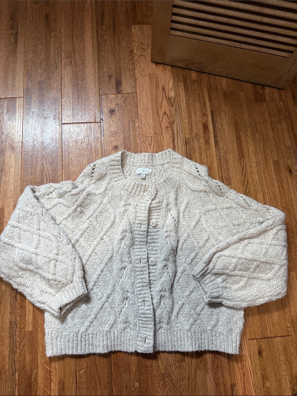Lucky Brand Cream Cable Knit Button-Front Cardigan